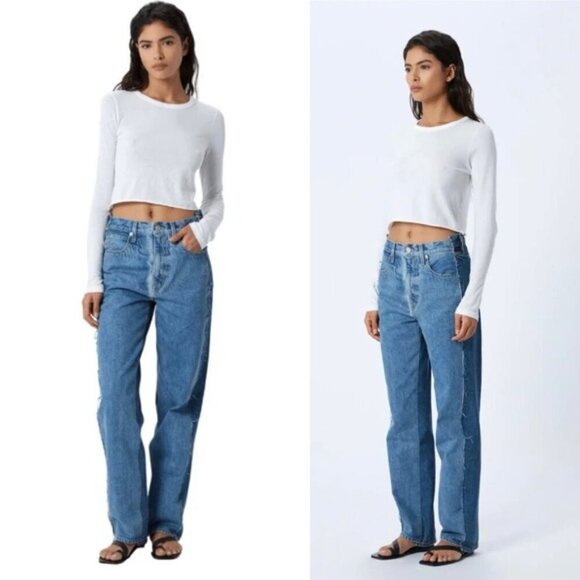 SLVRLAKE London Jeans Re-work Paneled 2 Tone Reverse Denim Jeans Size 32 - Picture 2 of 16